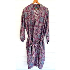 Vintage Isaac Zelcer 100% Silk Robe in Burgundy Paisley - O/S
